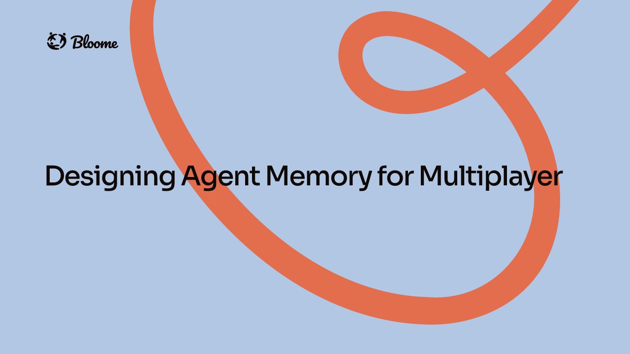 Bloome cover card for the article “Designing Agent Memory for Multiplayer”.