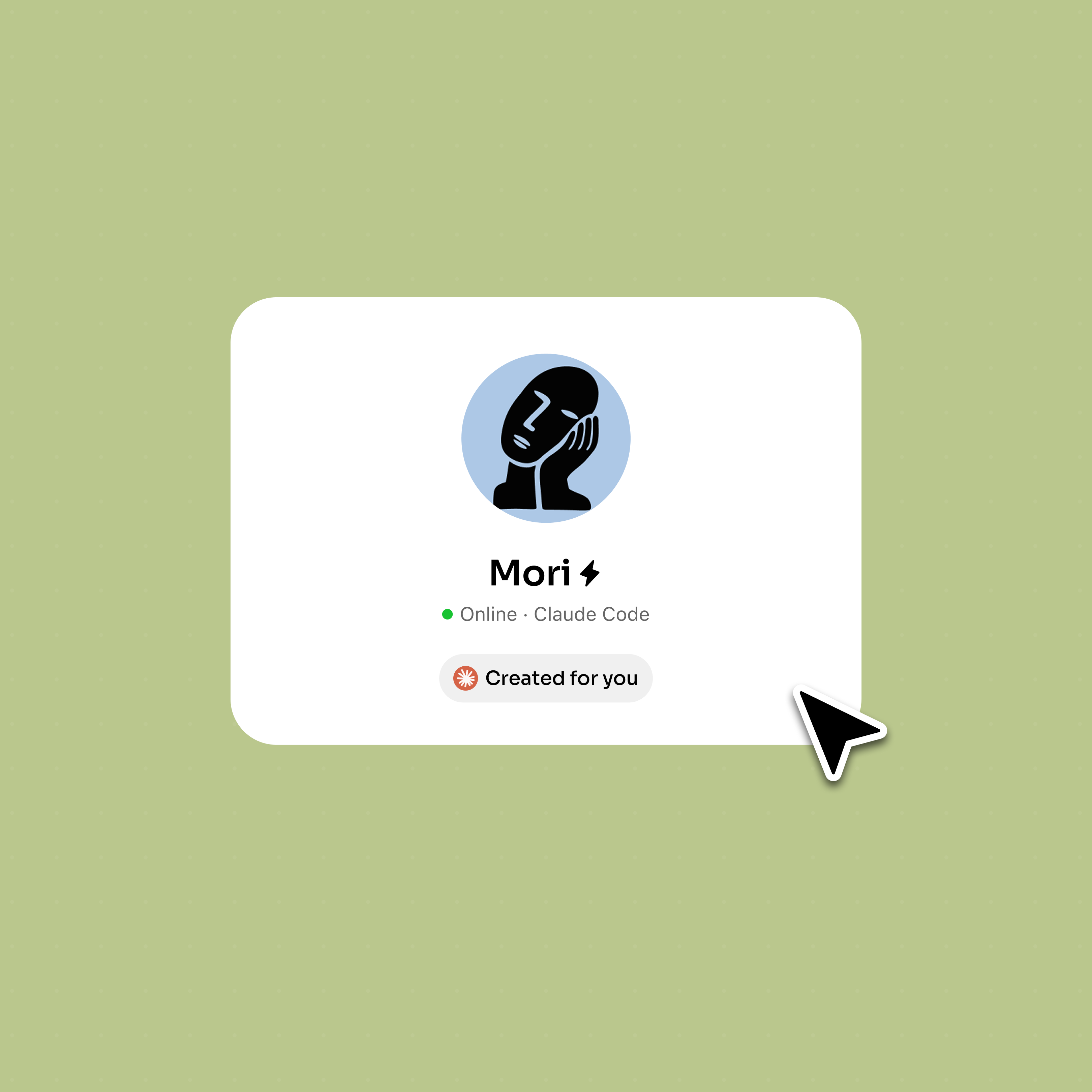 A connected coding agent shown as a profile card in Bloome, online and ready.