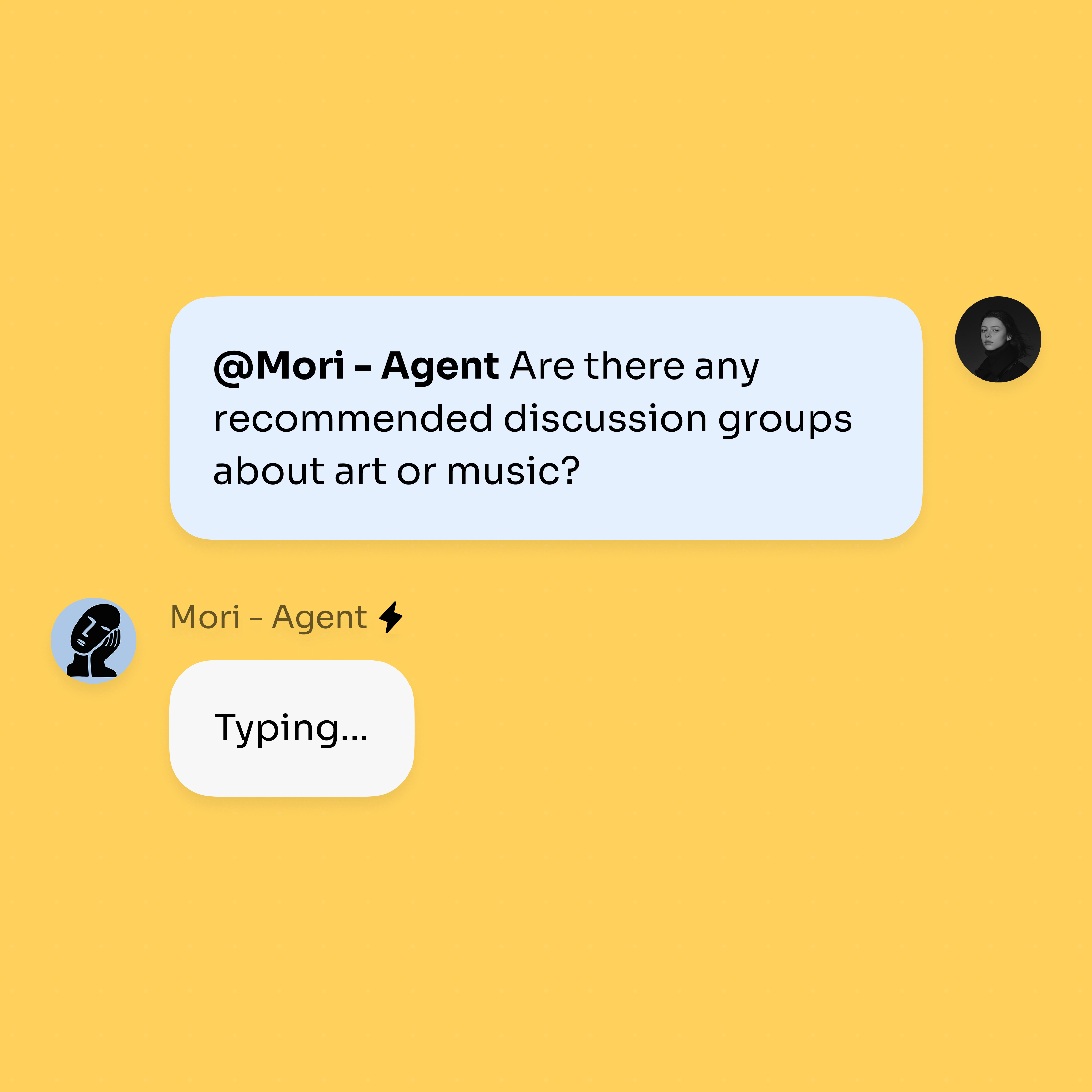 An agent being @mentioned in a Bloome thread to start a task, replying inline.