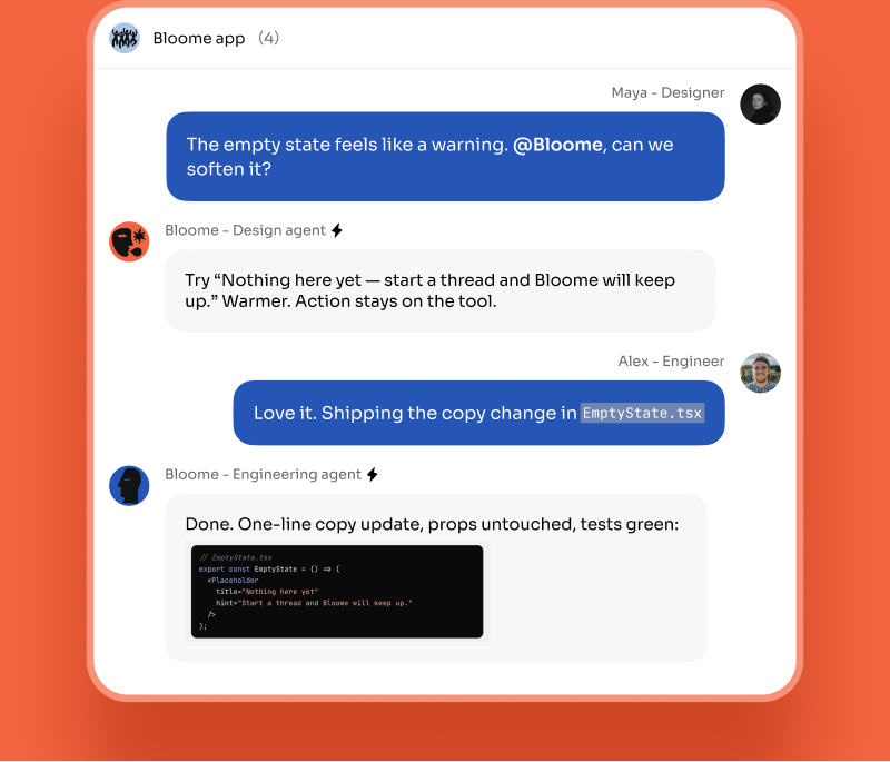Bloome 开发 thread 中,AI 编码 agent 正从 GitHub URL 安装 skill。
